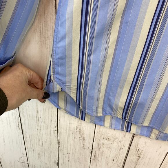 Burberry London Blue/Cream Stripe Button-Up Long Sleeve Dress Shirt Size 16/41 - Picture 6 of 13